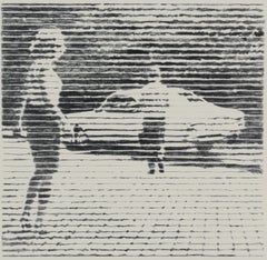 The First and Last Date, black and white work on paper of young man and woman