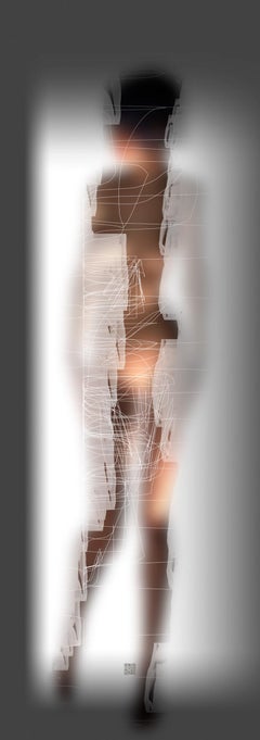 Oblique, digital painting of nude female, vertical