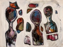 Tres Reyes Magos, three abstracted figures on canvas, 52" x 70"