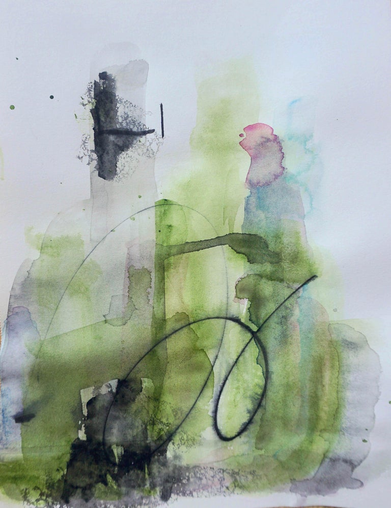 Lisa Fellerson In The Forest Green Abstract Watercolor Painting