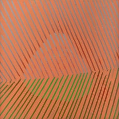 Puddle, abstract oil painting on panel, orange stripes, minimal, 10" x 10"