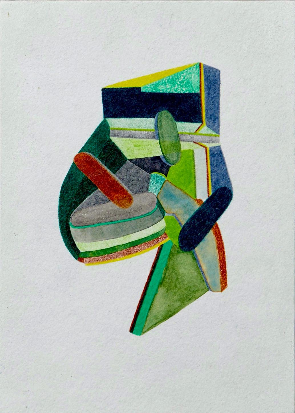 Untitled, Small Works No. 51, green geometric abstraction, work on paper