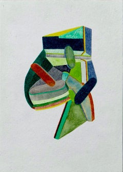 Sans titre, Petites œuvres n° 51, abstraction géométrique verte, œuvre sur papier