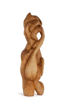 Carved Investigation, abstract carved wood sculpture, bass wood