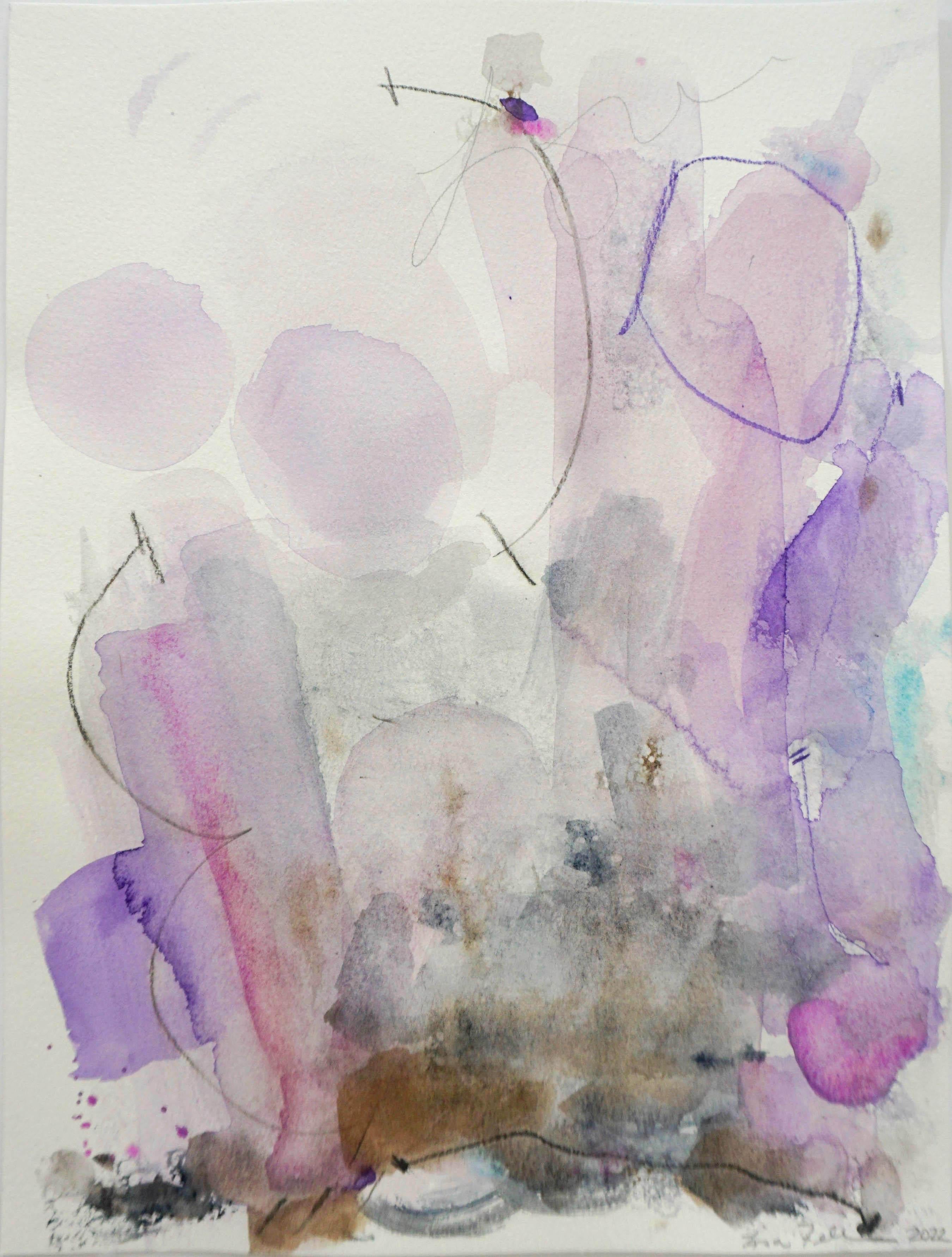 Lisa Fellerson Abstract Drawing - Lavanderia, abstract watercolor painting, purple
