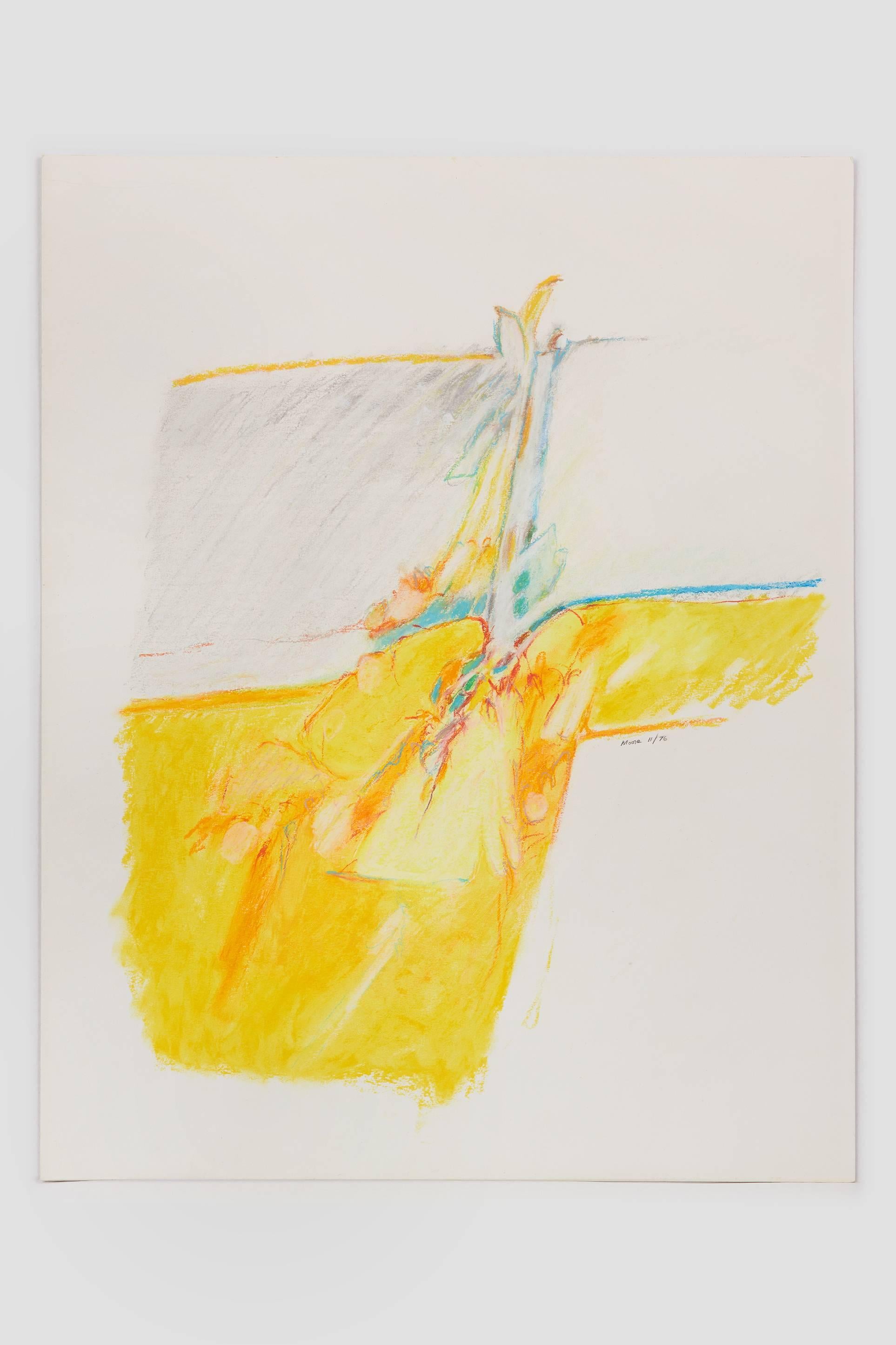 Untitled II (yellow), pastel on paper, 20 x 16. Yellow composition  - Art by James Moore