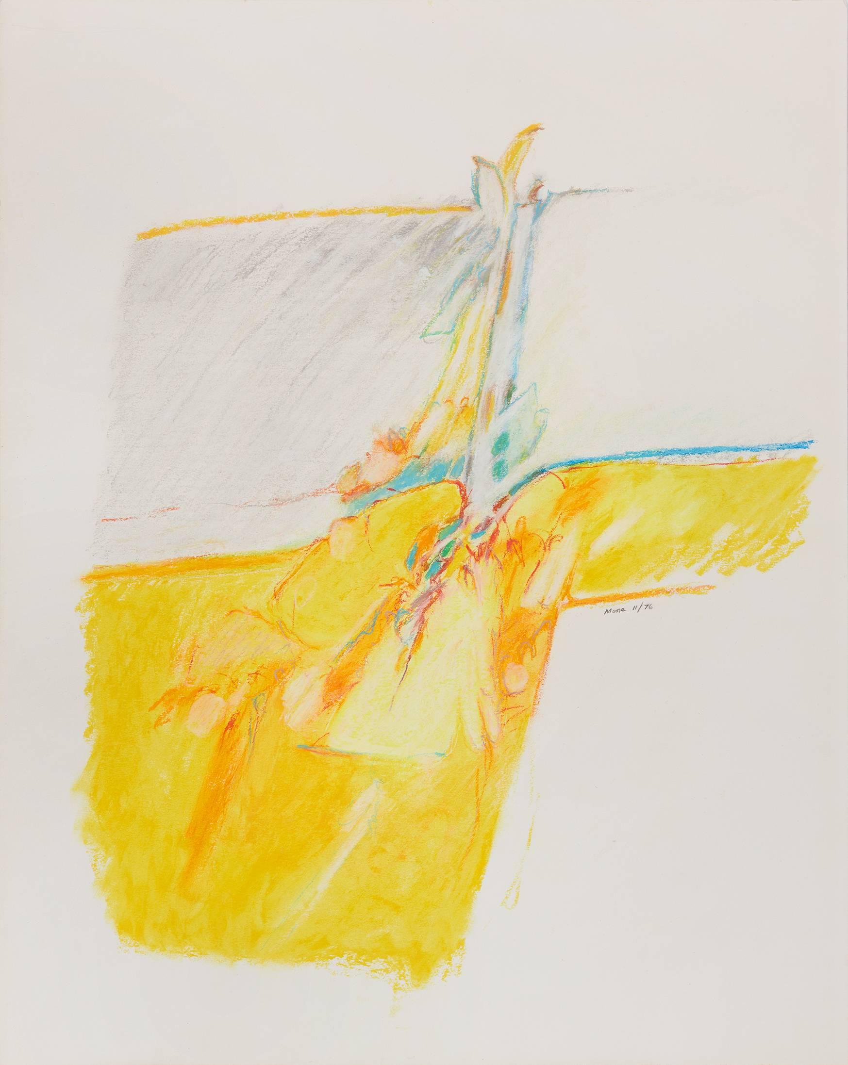 James Moore Abstract Drawing - Untitled II (yellow), pastel on paper, 20 x 16. Yellow composition 