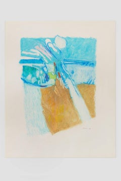 Untitled II (blue brown), pastel on paper, 20 x 16. Unbalanced color scape