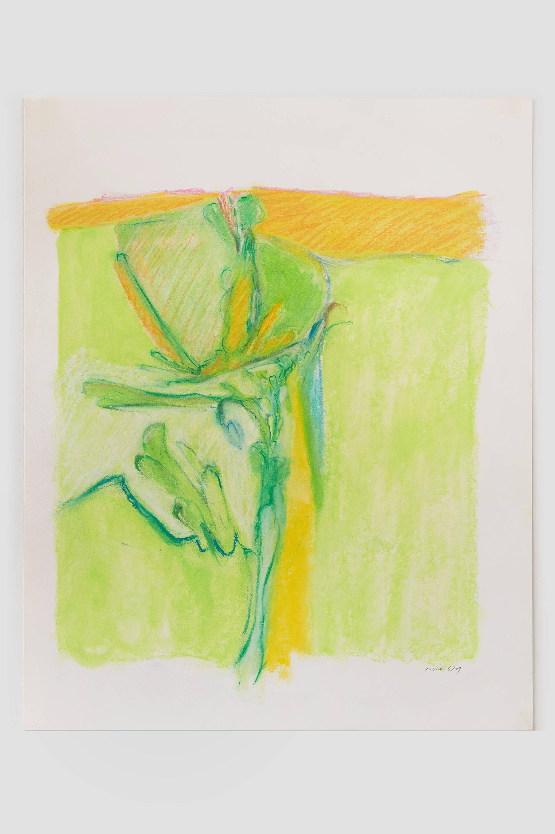 Ohne Titel II (grüngelb), Pastell auf Papier, 20 x 16 Zoll. Leuchtend helle Farben – Art von James Moore