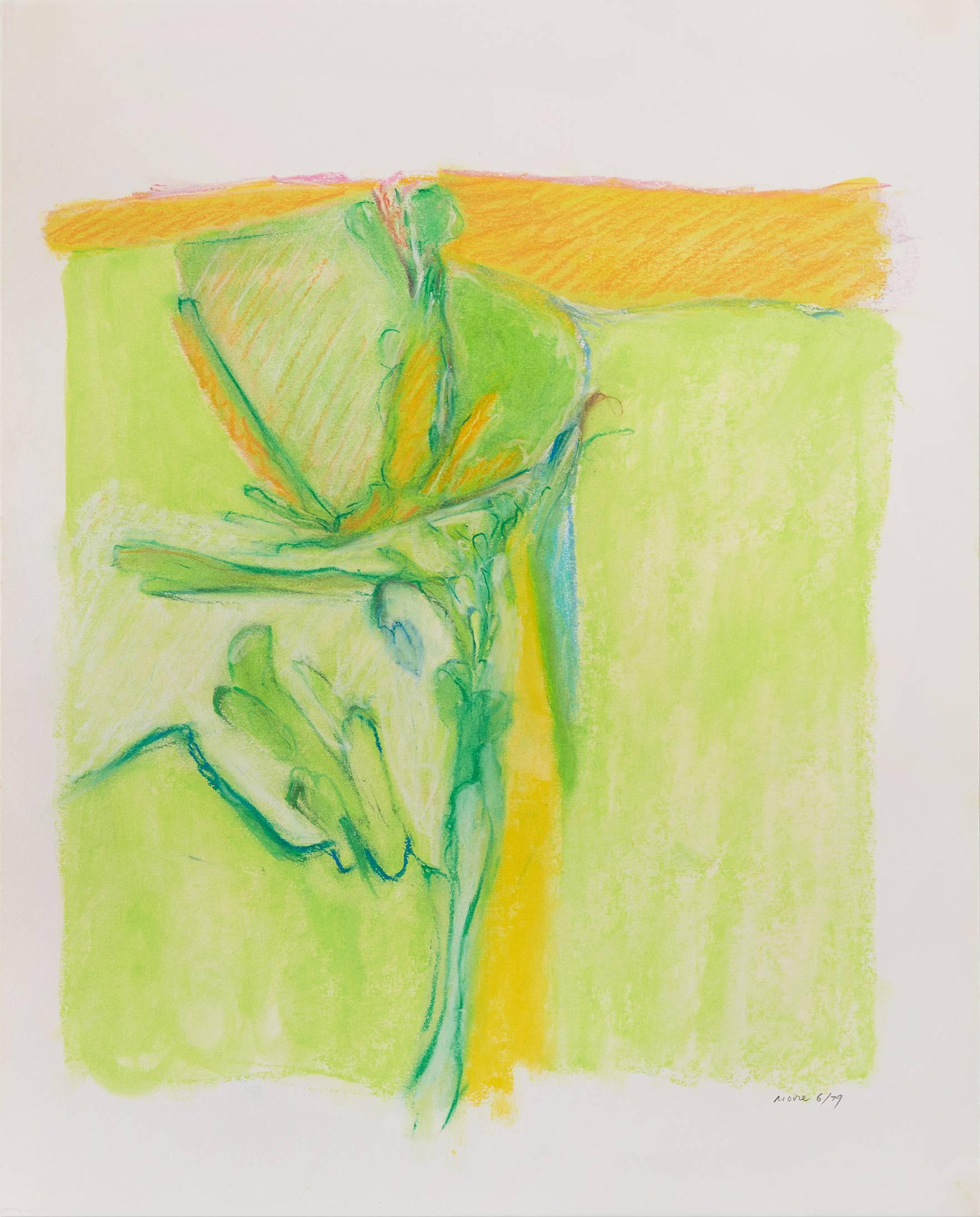 James Moore Abstract Drawing - Untitled II (green yellow), pastel on paper, 20 x 16 inches. Bright colors