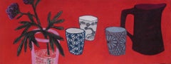 New Memories II, soft pastel on paper, 9.5 x 23.75 inches. Red still life