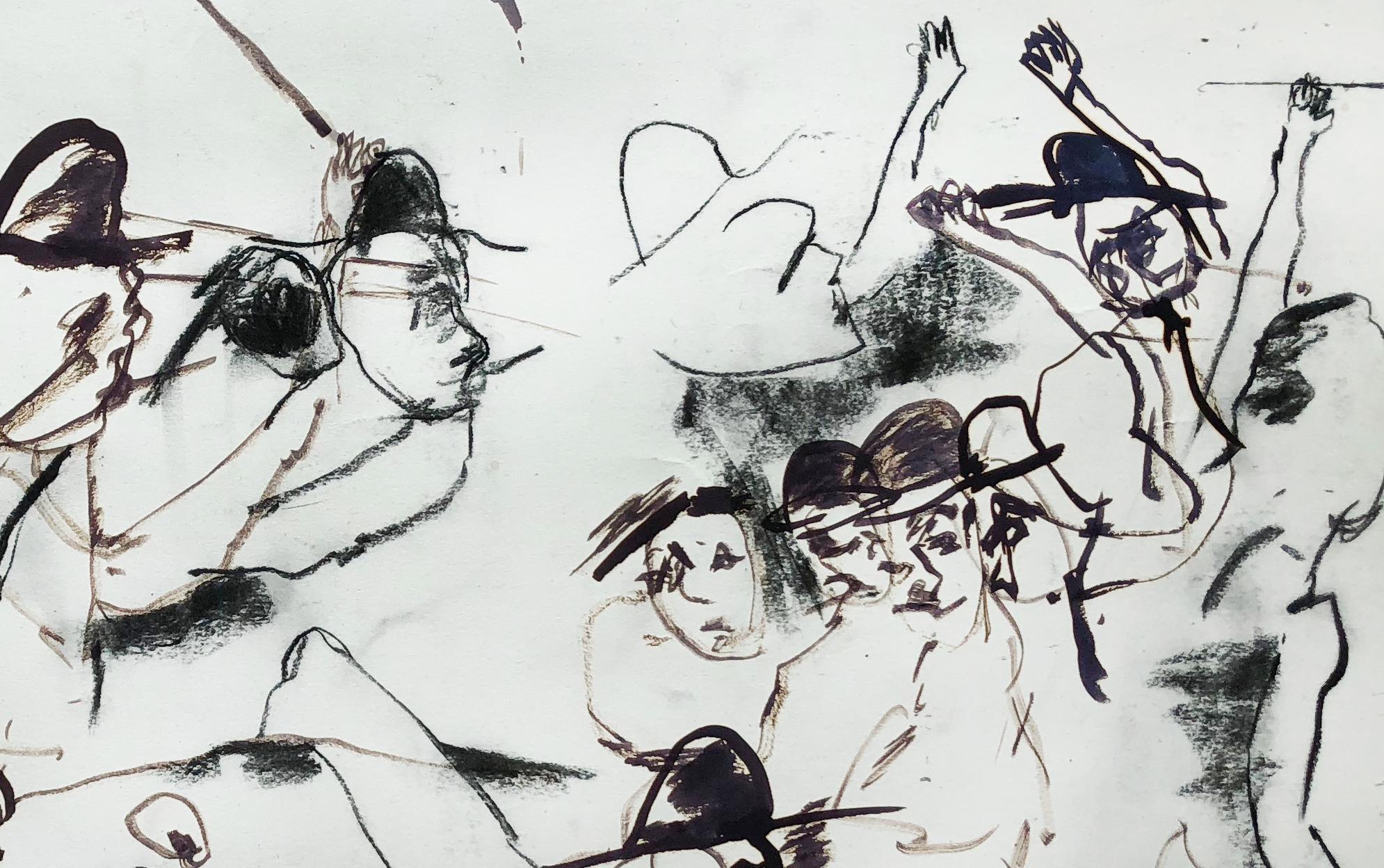 Skizze (Maumere), abstraktes expressionistisches Werk auf Papier, Schwarz-Weiß (Abstrakter Expressionismus), Art, von Lydia Janssen