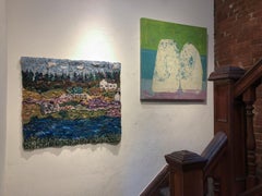 Rock 106: Seagull, green, blue and purple abstract painting on canvas