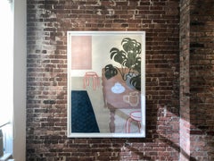 Jordaan, grande œuvre intérieure sur papier, nature morte avec des plantes