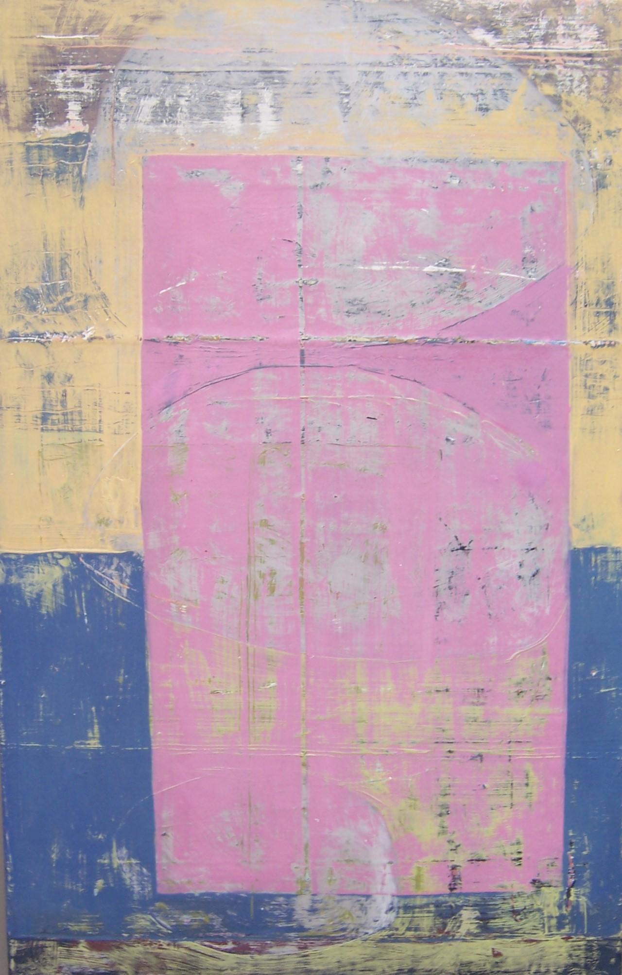 Rock 191: Pink Angel, pink, yellow and blue abstract oil painting