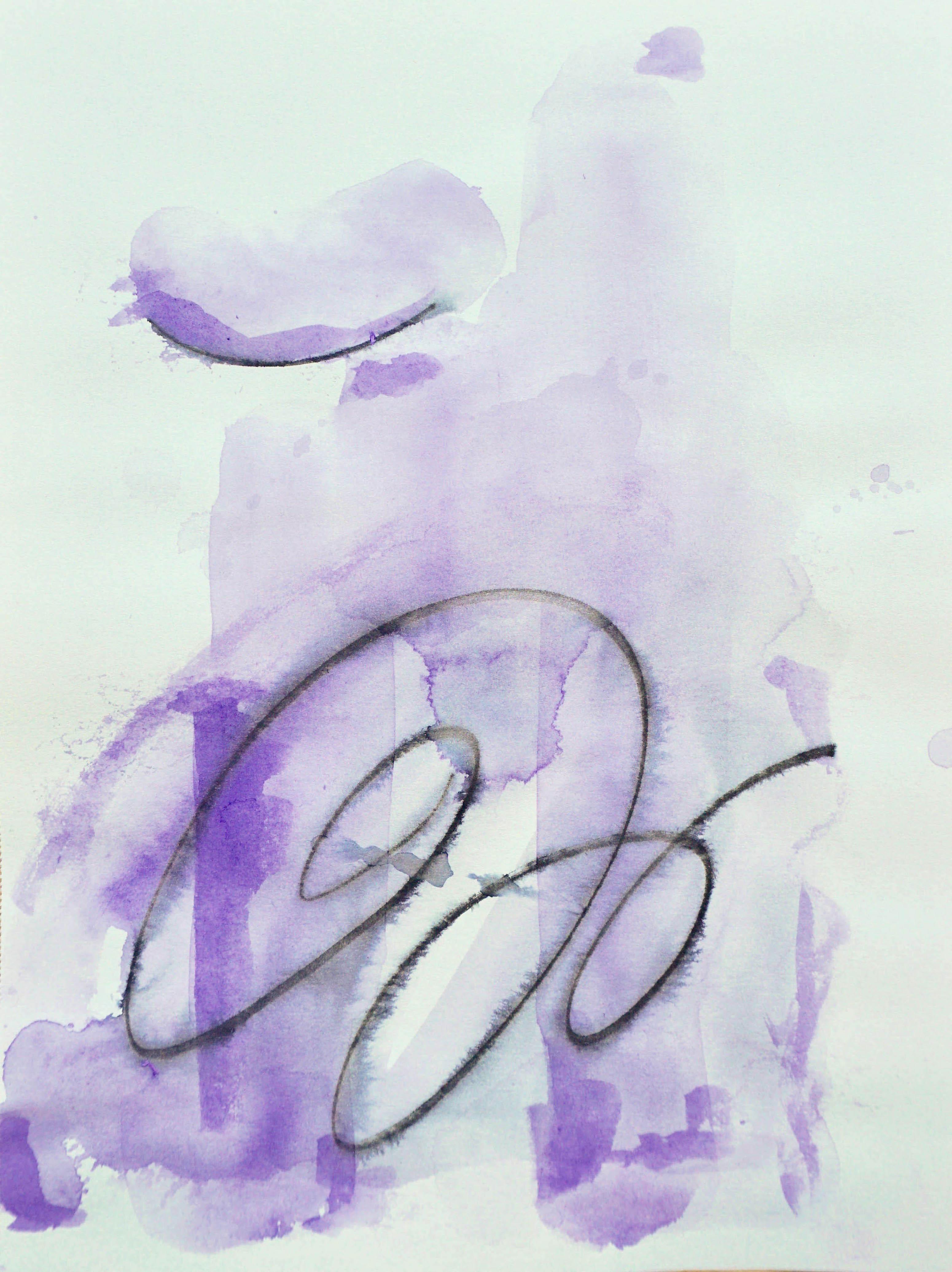 Lisa Fellerson Abstract Drawing - Line over Lavender, purple abstract watercolor painting on archival paper