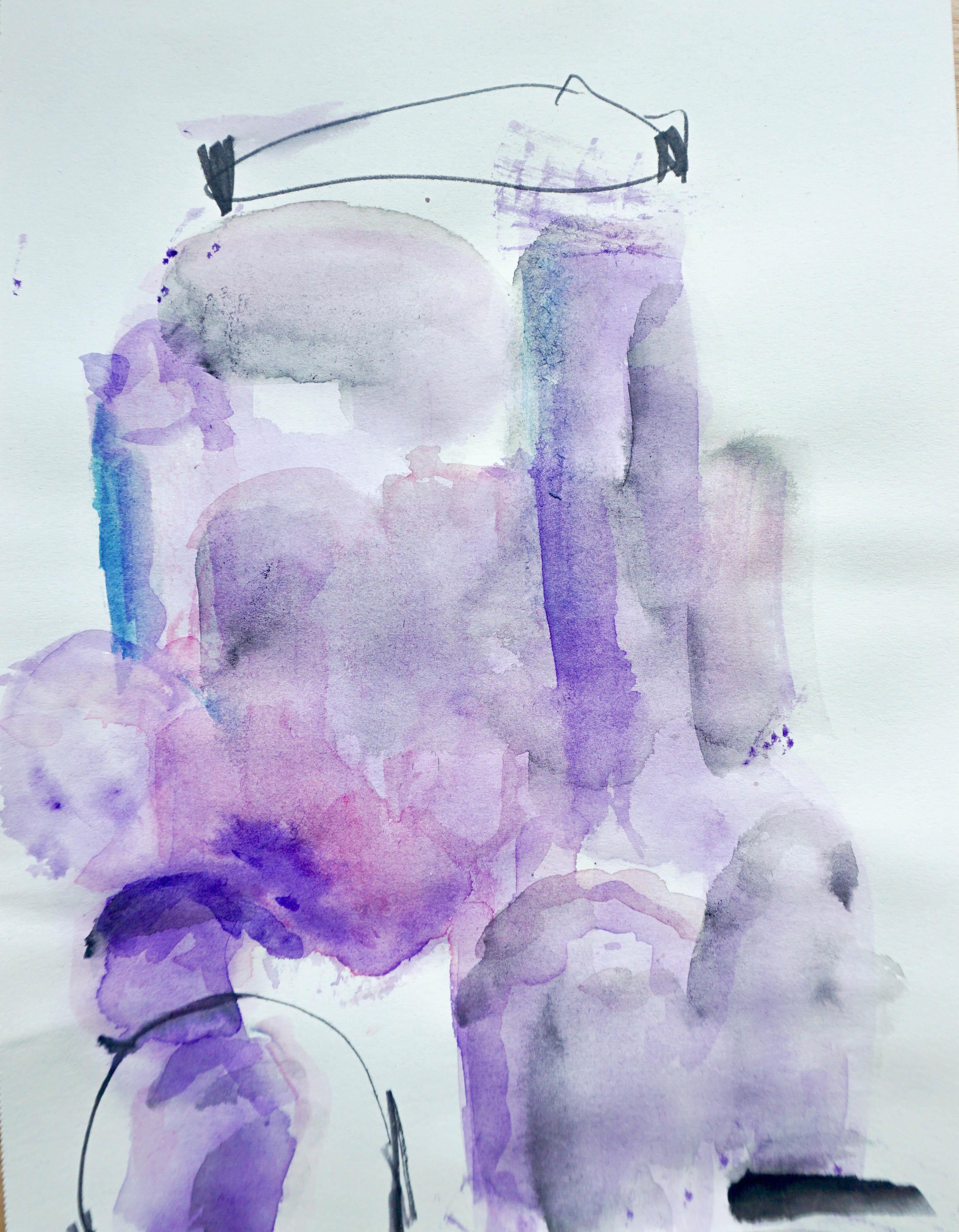 Lisa Fellerson Abstract Drawing - Tanto Tempo, purple abstract watercolor painting on archival paper