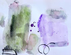 Left of Center, purple and green abstract watercolor painting on archival paper