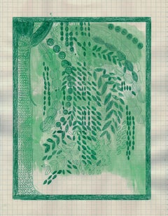 River Birch, ink drawing of green tree in backyard, work on paper