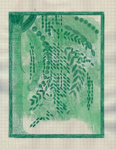 River Birch, ink drawing of green tree in backyard, work on paper