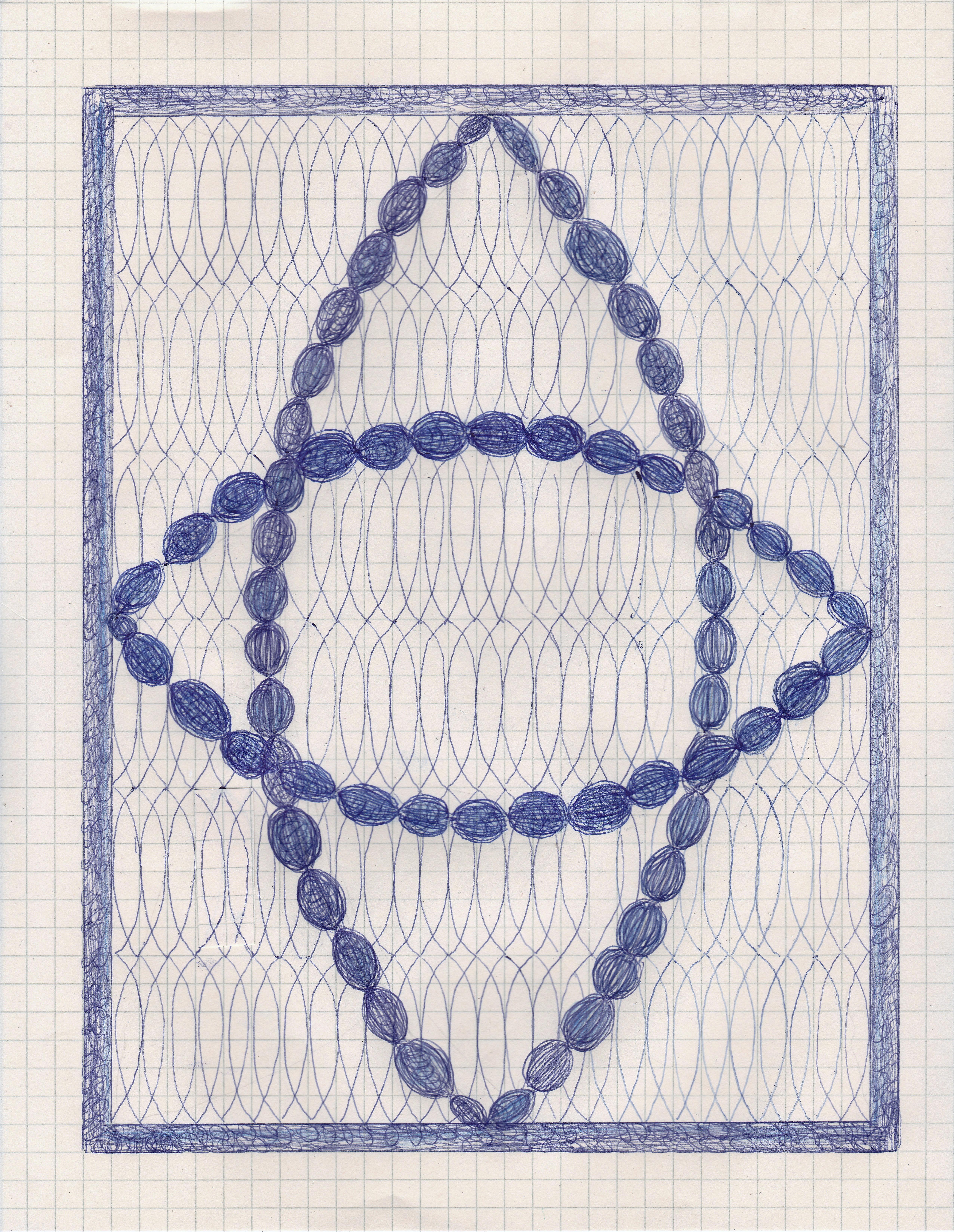 Caroline Blum Abstract Drawing - Double Vision, blue ink drawing on graph paper, geometric abstraction