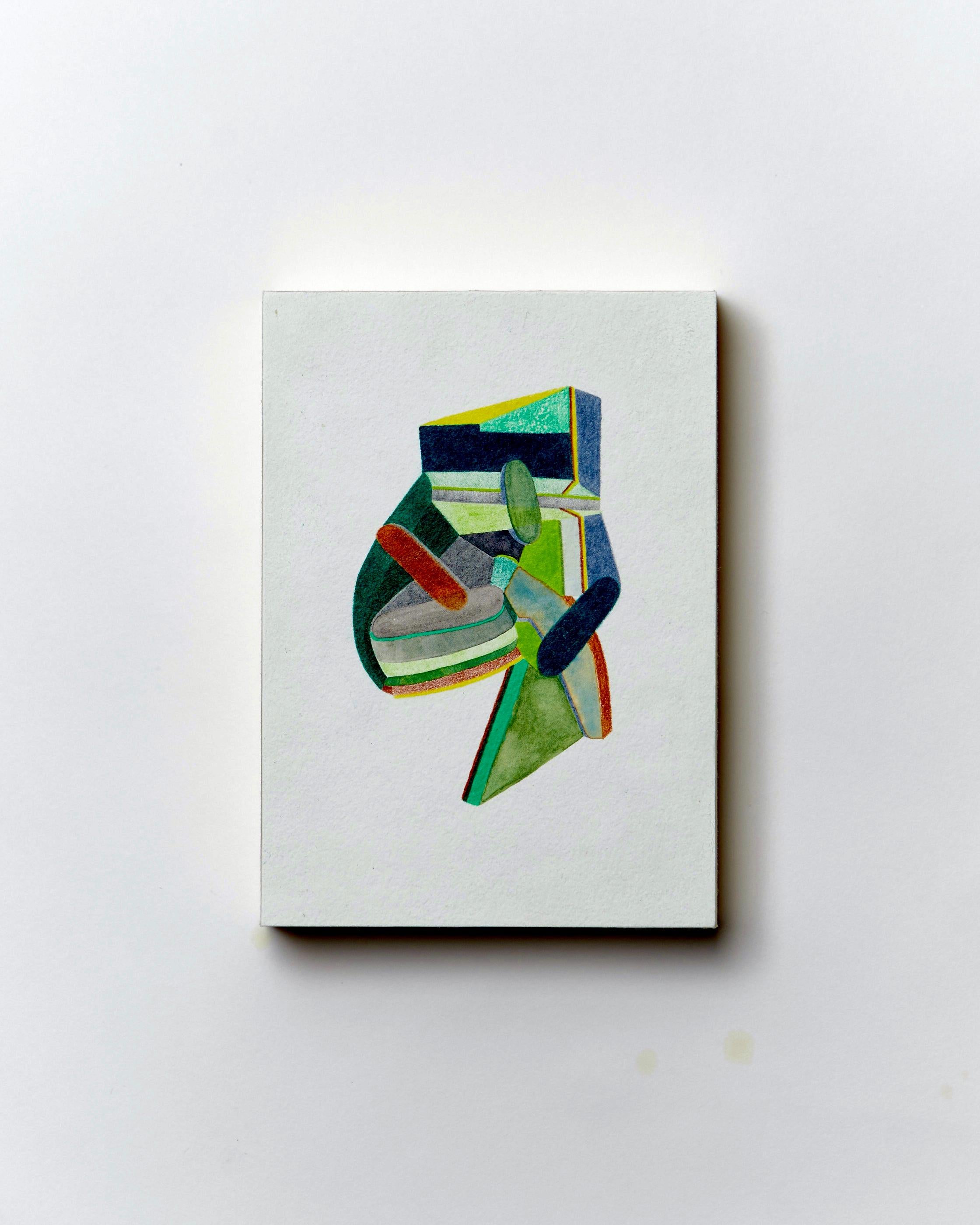 Untitled, Small Works No. 51, green geometric abstraction, work on paper - Art by Sasha Hallock