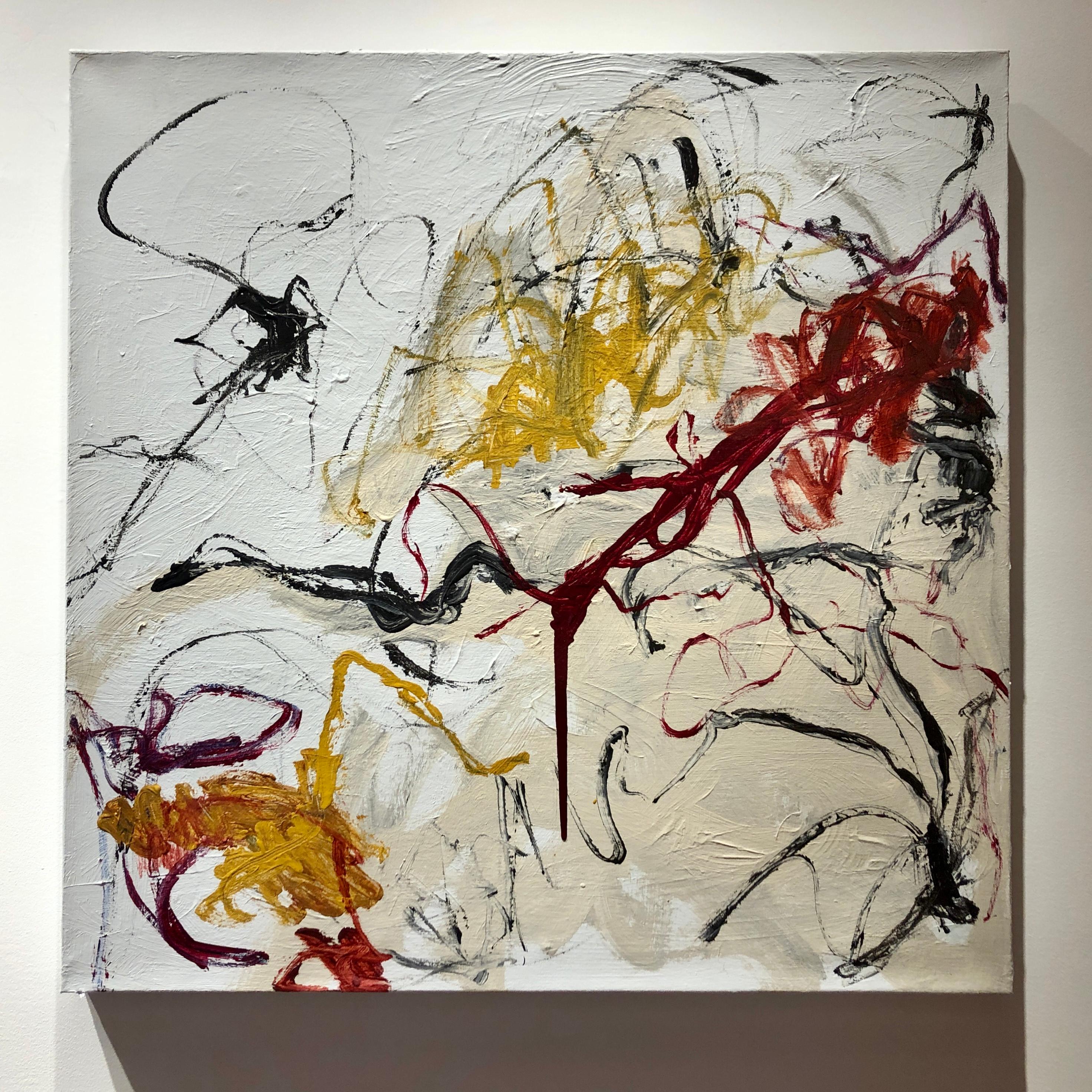 No.7, abstract expressionist mixed media painting on canvas, neutral tones - Painting by A'Driane Nieves