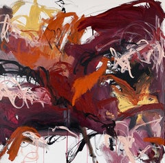 No.8, abstract expressionist painting on canvas, red, yellow and orange