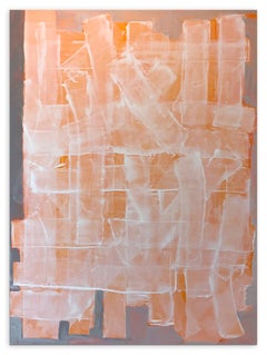 ORwW, abstract minimalist painting on canvas, grey, white and orange