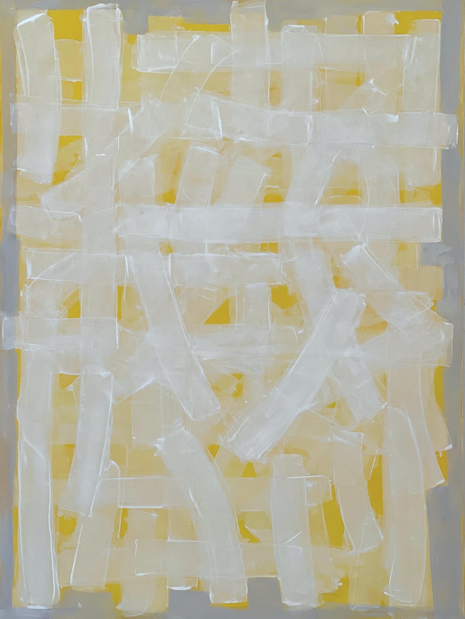Jane Ehrlich Abstract Painting - YeWgw, abstract minimalist painting on canvas, grey, white and yellow