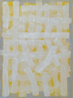 YeWgw, abstract minimalist painting on canvas, grey, white and yellow