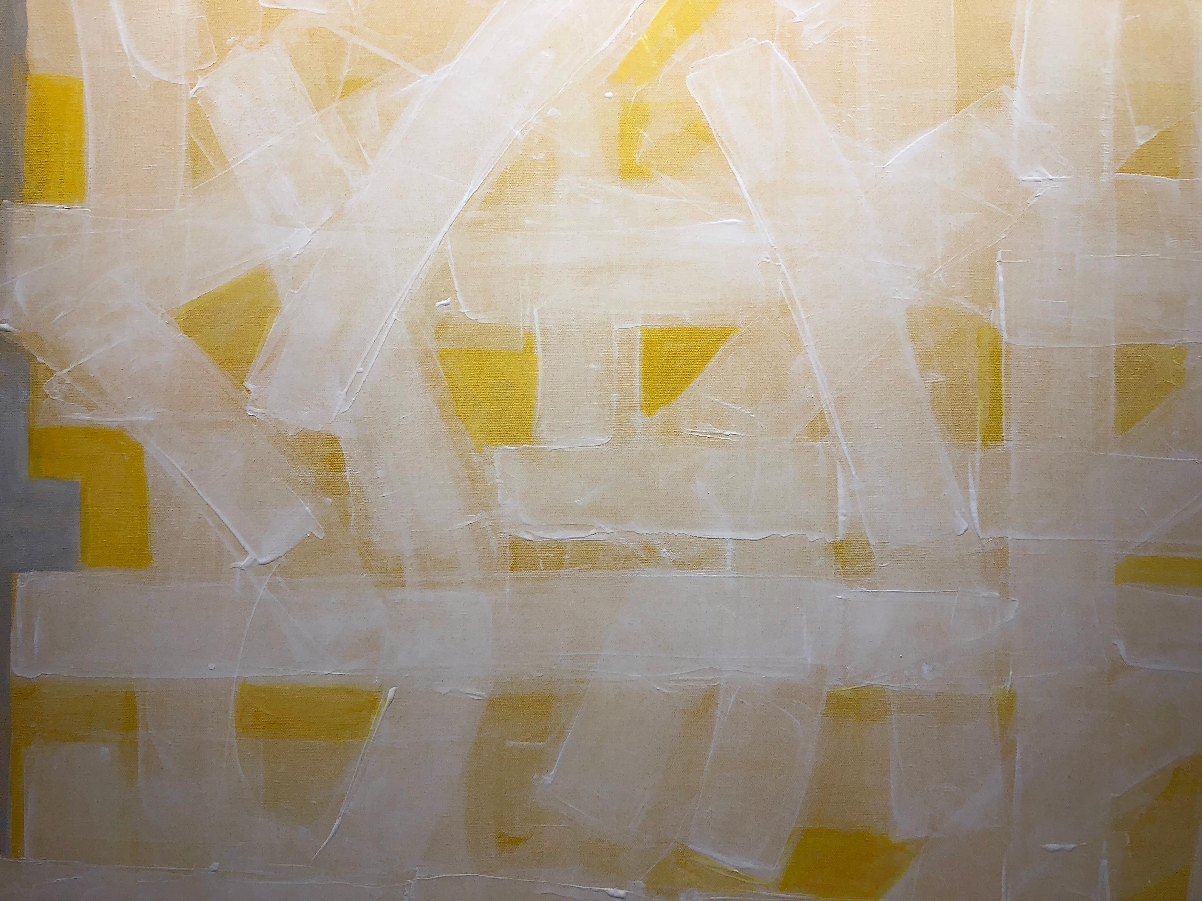 YeWgw, abstract minimalist painting on canvas, grey, white and yellow 1