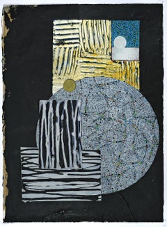 Daily Drawing 2020 #13, geometric abstract work on paper, black and yellow
