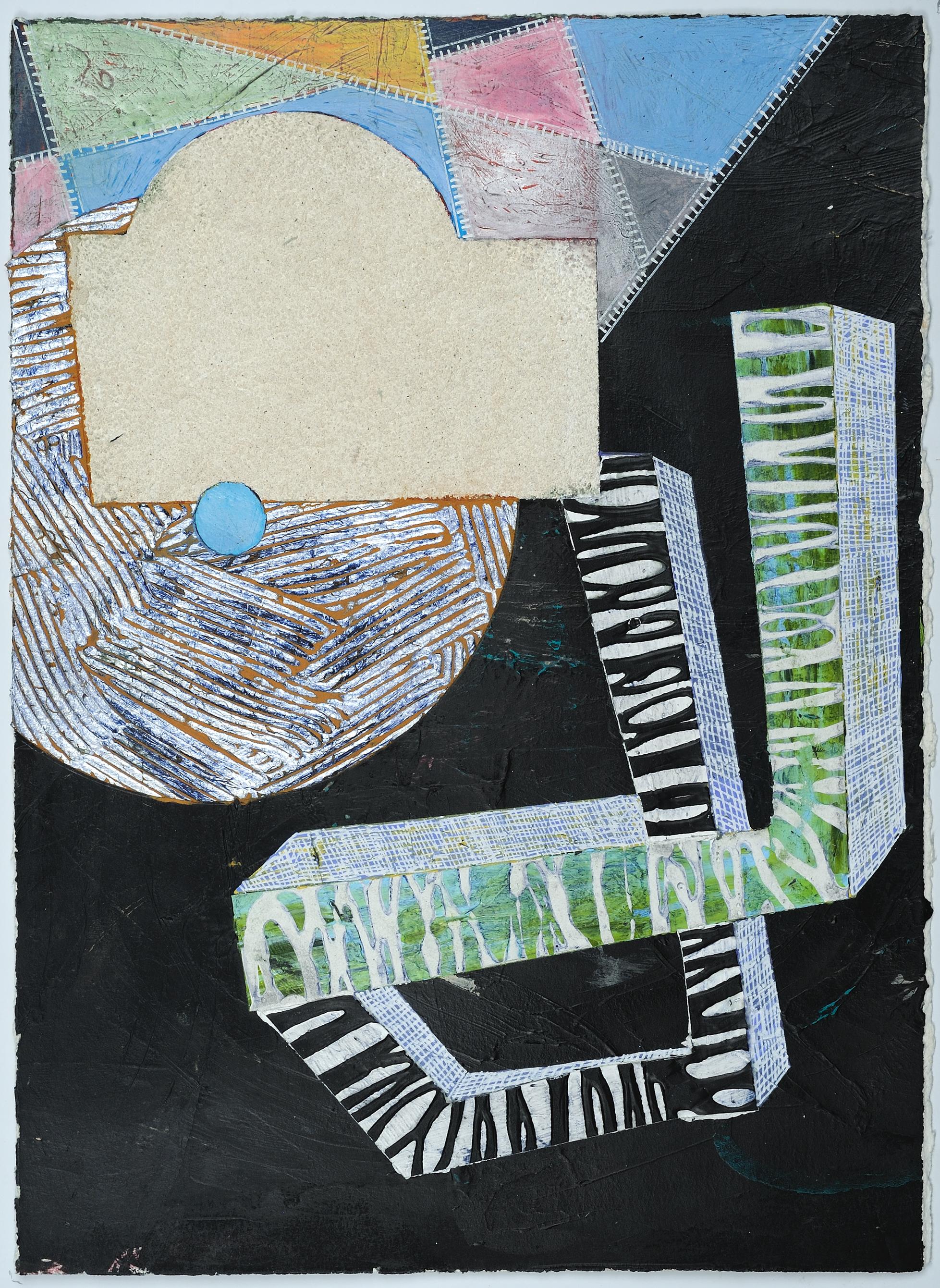 Francie Hester Abstract Painting - Daily Drawing 2020 #20, geometric abstract work on paper, black, blue, green
