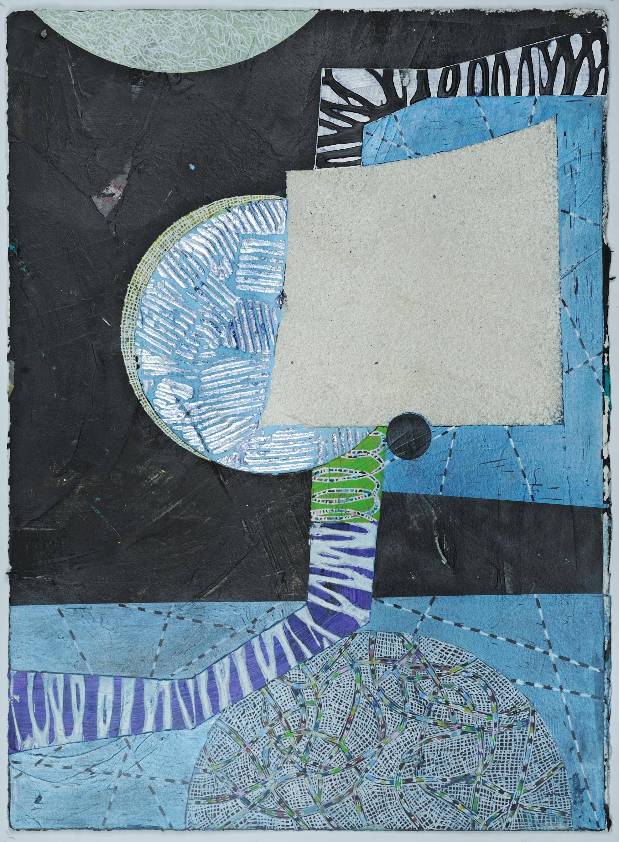 Francie Hester Abstract Drawing - Daily Drawing 2020 #21, geometric abstract work on paper, black and blue
