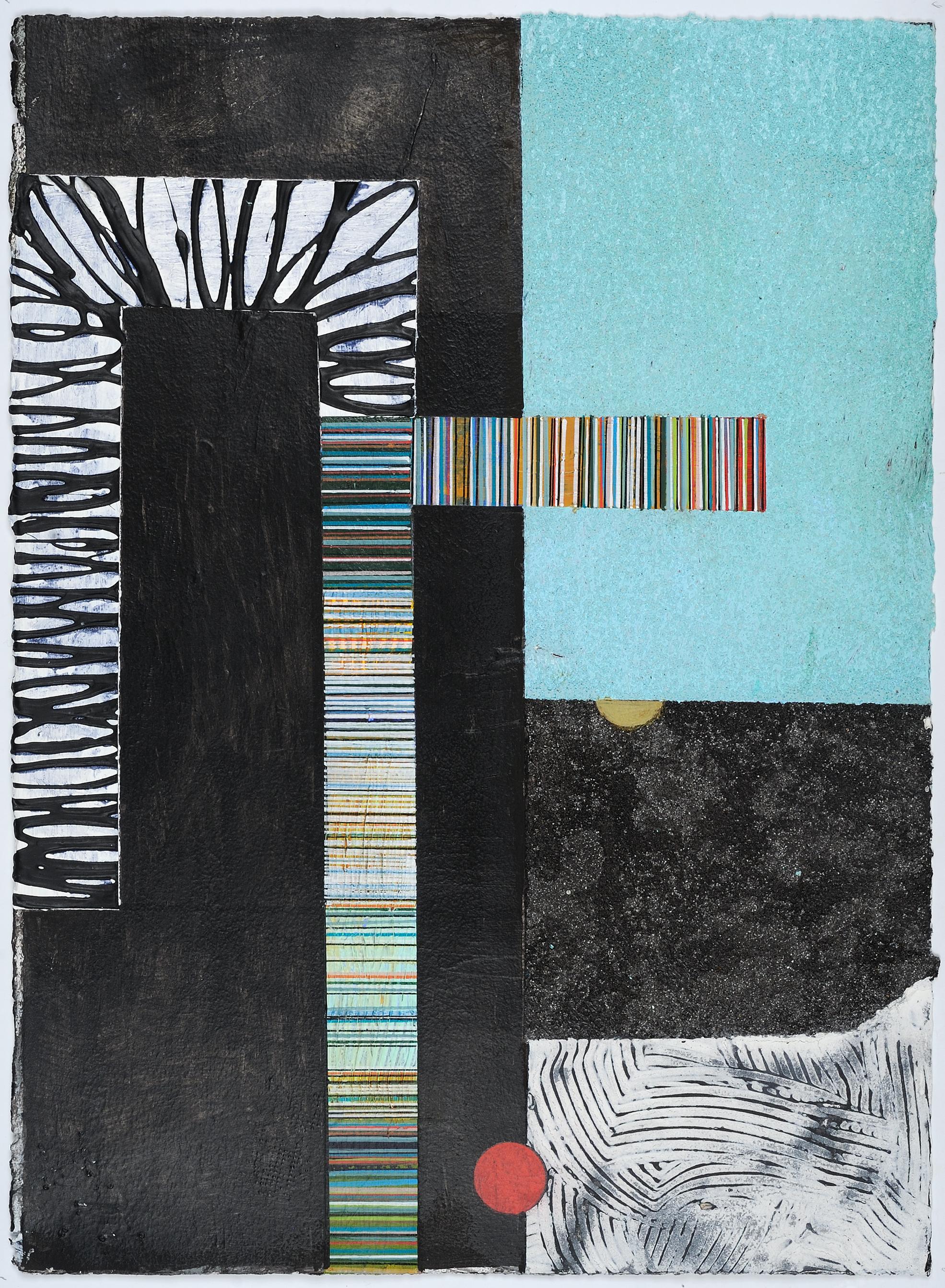 Francie Hester Abstract Painting - Daily Drawing 2020 #39, geometric abstract work on paper, black and blue