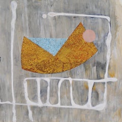 Portal #2, geometric abstract work on paper, neutral earth tones, yellow