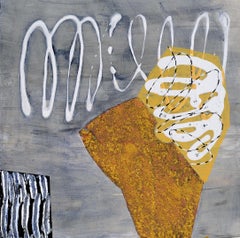 Portal #20, geometric abstract work on paper, grey and yellow
