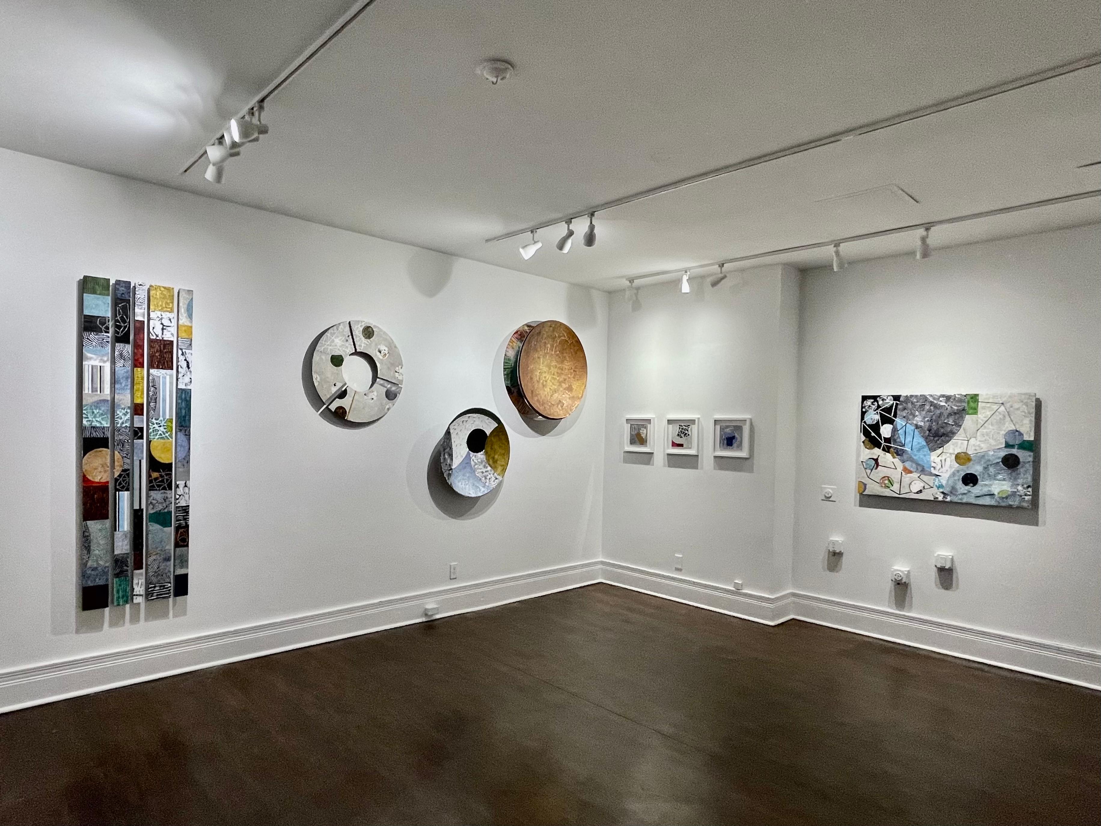 Portal #20, geometric abstract work on paper, grey and yellow - Art by Francie Hester