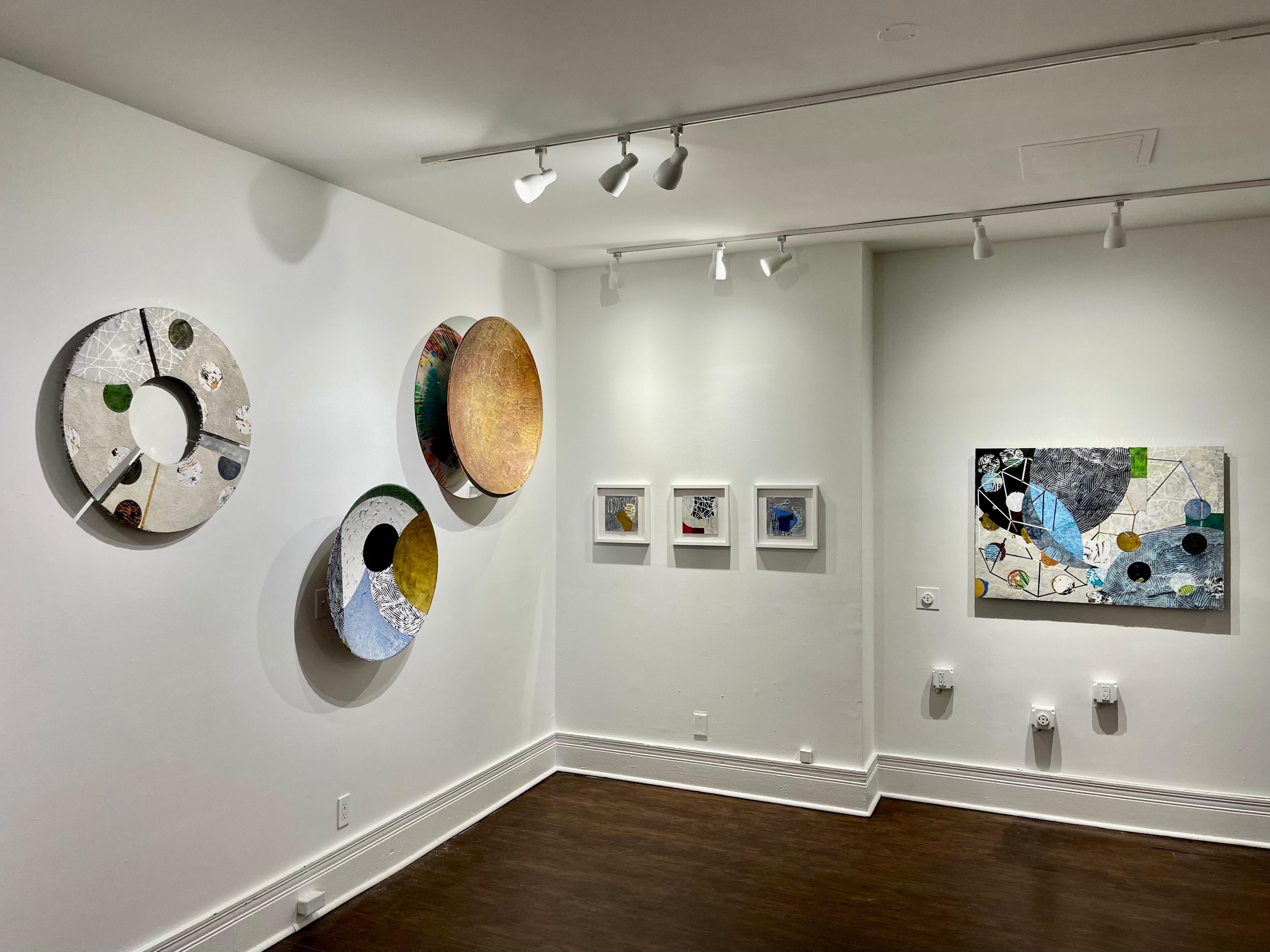 Portal #20, geometric abstract work on paper, grey and yellow - Gray Abstract Drawing by Francie Hester