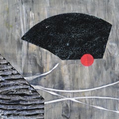 Portal #21, geometric abstract work on paper, black, grey, red