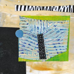 Portal #27, geometric abstract work on paper, black, blue, yellow, green
