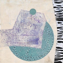 Portal #34, geometric abstract work on paper, neutral earth tones and blue