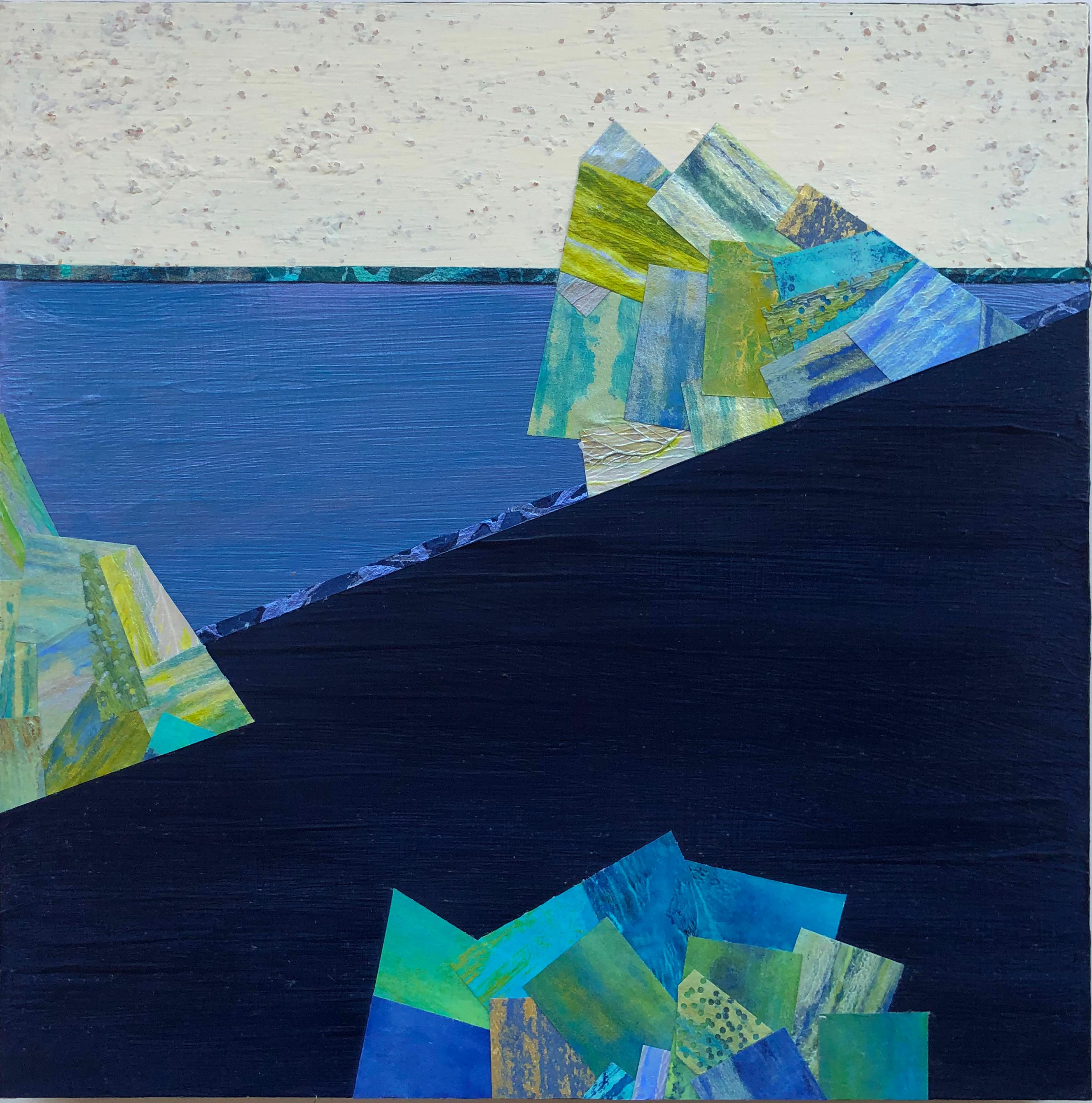 Crossing Lines, Intersections #9, blue and green mixed media painting