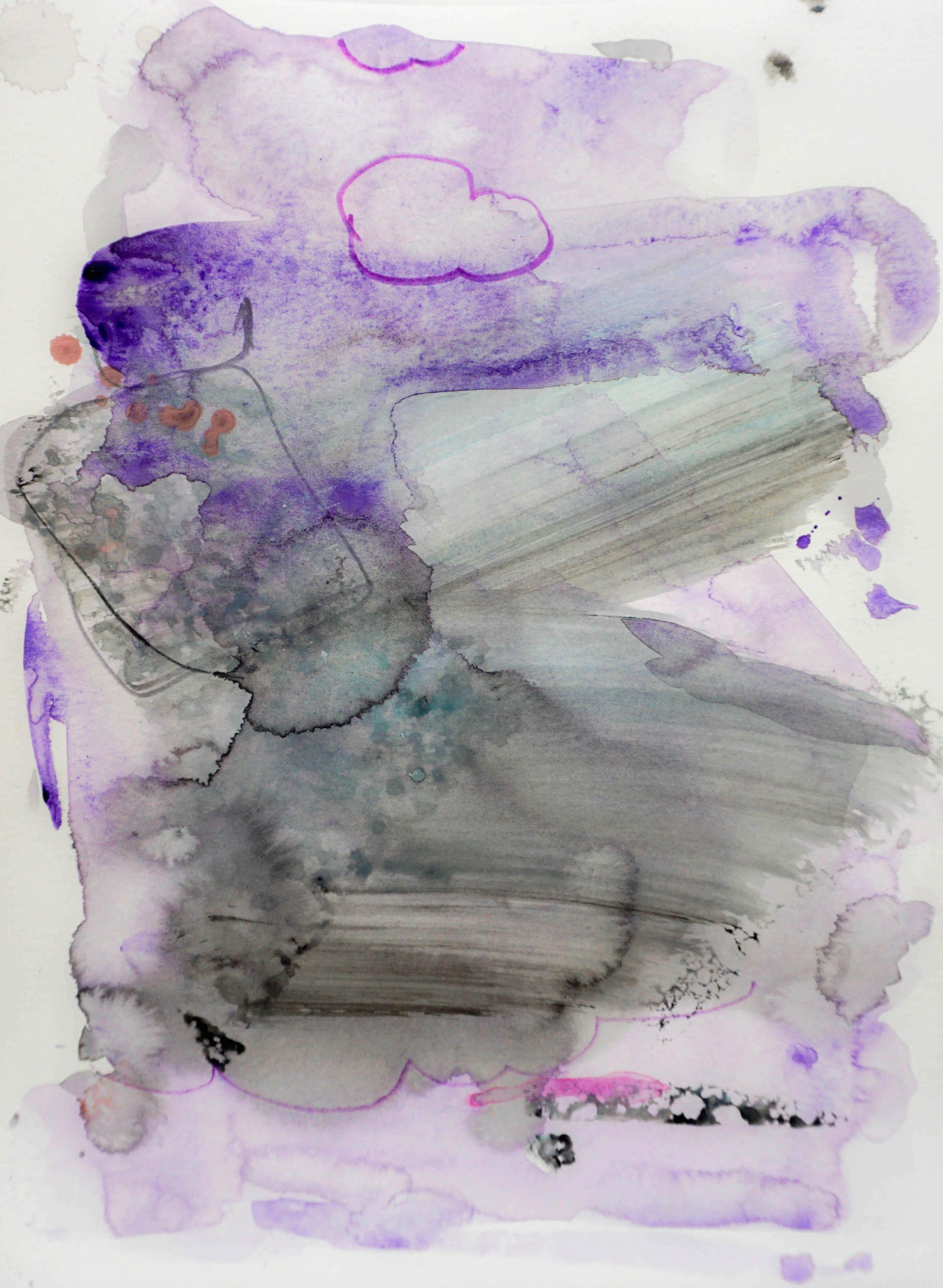 Lisa Fellerson Abstract Drawing – Sponge Effects, lila abstraktes Aquarellgemälde auf Archivpapier