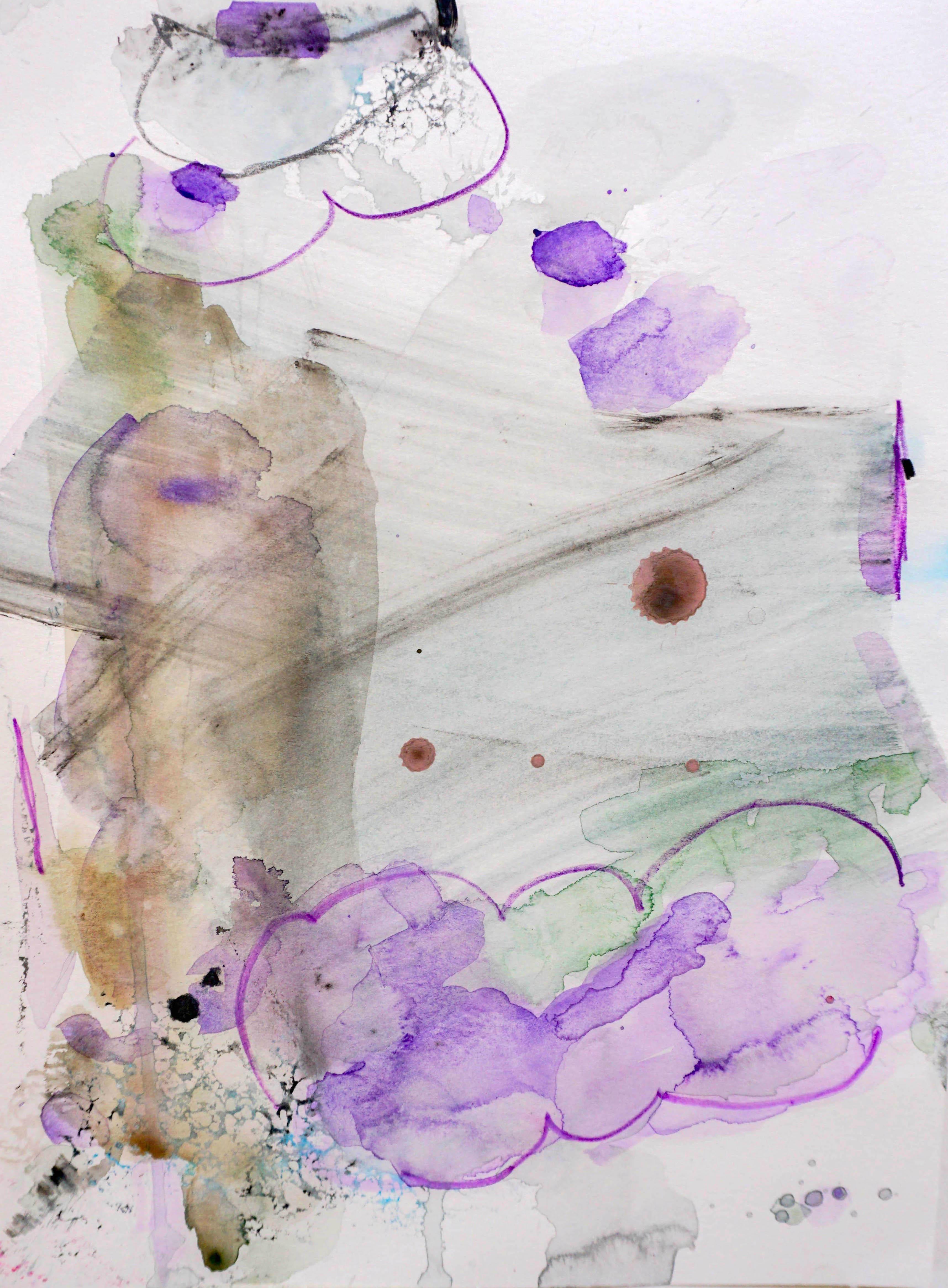 Lila abstraktes Aquarellgemälde „Auf einer Wolke“ auf Archivpapier