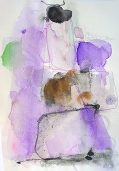 Grape Escape, peinture à l'aquarelle abstraite violette sur papier d'archives