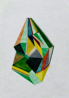 For Finn, Small Works No. 69, green geometric abstraction, work on paper