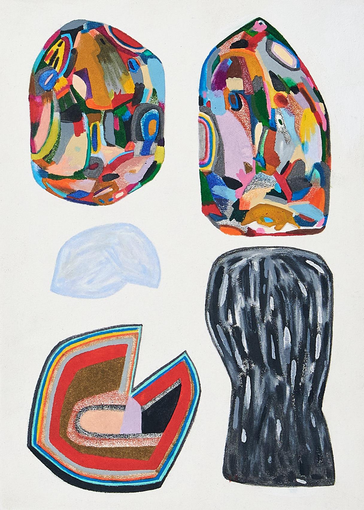 Sasha Hallock Abstract Drawing - Untitled, Small Vessels No. 3, multicolored abstract work on paper