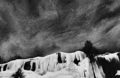 Ice Chandeliers in Madawaska, black and white charcoal drawing of ice and snow